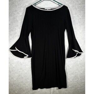 Womens Annalee + Hope Black Dress 3/4 Bell Sleeve White Trim Knee Length Size S